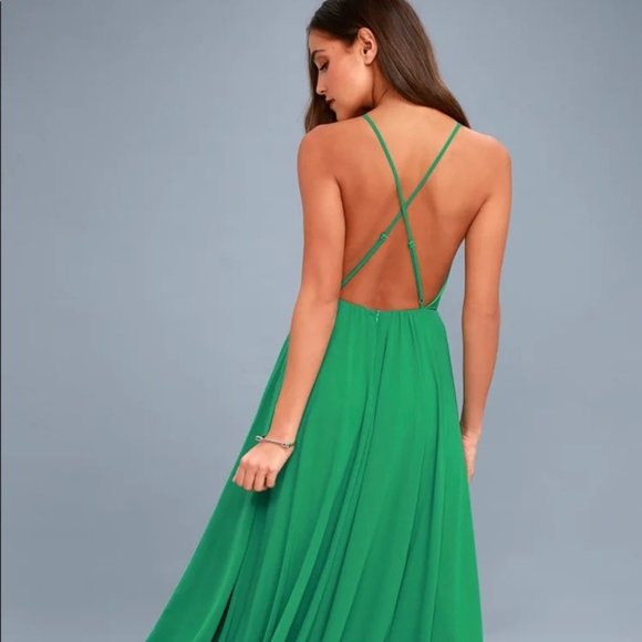 NWOT LuLu's Green Maxi Dress sz s - Picture 2 of 10